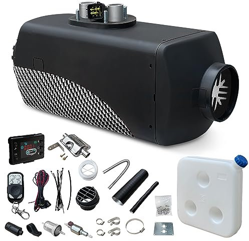 KIASTER 5KW / 8KW 12V Diesel Air Heater Parking Heater Diesel Night Heater w/LCD Switch & Remote Control & Silencer & 10L Fuel Tank for Car Trucks Boat Trailer Motorhomes (Carbon Fiber+Black, 5KW)