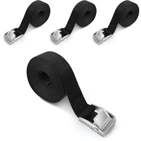 Sangle à cliquet 4 pièces, Sangles de Serrage à cliquet Sangle d'arrimage avec tendeur à cliquet pour Le Transport Motos, camions, remorques, Bagages, Cargaison (3m-Noir)