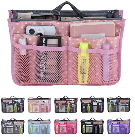 JJ PRIME - Organiseur Sac A Main | Pochette Rangement Sac A Main | Organisateur De Sac A Main Femme | Organisateur Tote Bag Organizer (Pois, Rose)