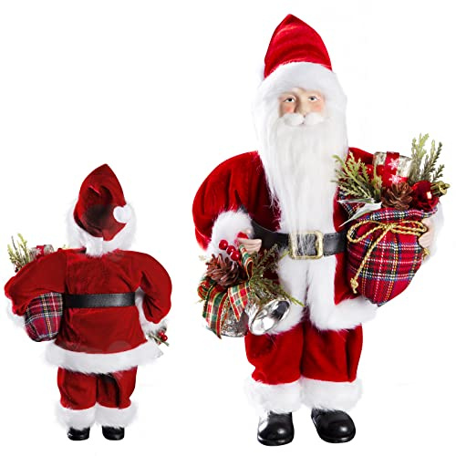 Uten 12 Santa Claus Decorations, Christmas Standing Figurine with Gifts Bag and Bell for New Year Christmas Decoration Navidad Natal Gifts.