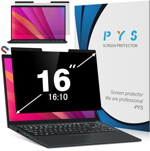 PYS Magnetic Laptop Privacy Screen 16 Inch 16:10 Ratio - Computer Monitor Screen Shield, Anti-Glare Blue Light Filter, Detachable Privacy Screen Protector for Lenovo Thinkpad, Hp Envy, Dell