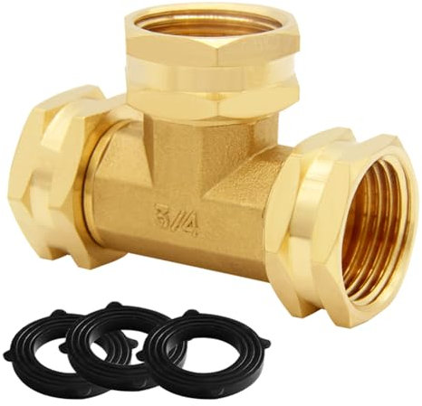 Uenede Raccord de tuyau en T pivotant de 1,9 cm en laiton de 1,9 cm GHT femelle x 1,9 cm femelle droit x 1,9 cm femelle pour tuyau d'arrosage fileté raccords de tuyau