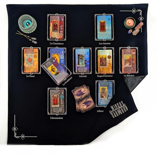 Witchy Cauldron Fransk spådom tarotduk och altarduk månduk, häxduk broderi sammet satin keltiskt kors (svart)