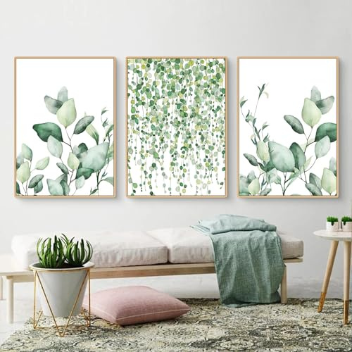 Ueiwffzo 3er Set Poster Deko Schlafzimmer Wandbilder Wohnzimmer, Poster Kunstdrucke Bilder Schlafzimmer Bilder Poster Aesthetic Deko Grün Ohne Rahmen (40 * 50cm)