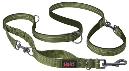 Correa Multifuncional para Perros HALTI Anatomy - Correa con Doble Enganche, Ideal para pasear y adiestrar Perros. Cómoda de Sujetar, Reflectante y Ligera. Adecuada para Cachorros (Talla L, Verde)
