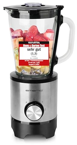 EMERIO Standmixer mit 1.5L Glasbehälter | BPA frei | Crush Ice Funktion | 2 Geschwindigkeiten + Pulse Funktion | 4 Messer aus Edelstahl | 2 Sicherheitsschalter in Krug & Deckel | 500W | BL-130988