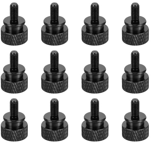 QUARKZMAN 12 Piezas M4x8mm Tornillo de Pulgar Moleteado para Caja de Ordenador Tornillos Roscados de Apriete Manual Aleación de Aluminio para Caja de PC Negro