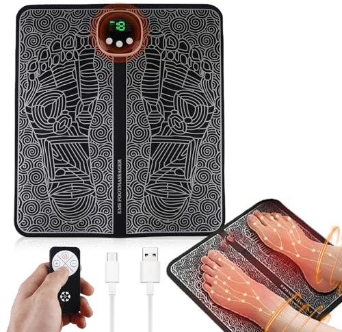 Asfrode Intelligente EMS Fußmassagegerät, USB Tragbare Fussmassagegerät, Foot Massagematte, Faltbares Foot Massager mit 8 Modi 19 Einstellbare Frequenzen für die Durchblutung Muskelschmerzen