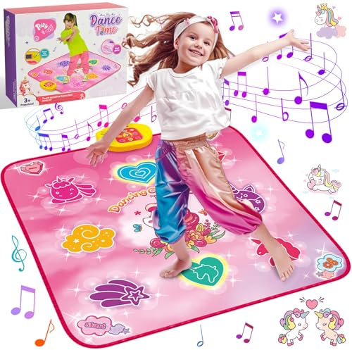 Ulikey Tanzmatte Kinder Spielzeug Geschenke für Mädchen, Einhorn Tanzmatte mit 5 Spielmodi, Musical Tanzmatte Spiel Weihnachten Geburtstags für Mädchen Alter 3 4 5 6 7 8 9 10 11 12+ Jahre