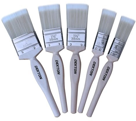 Dekton 5pc Professional Grade Paintbrush Set - Ideal for Water-Based Gloss Emulsion Paints| Includes 3 Brushes 2(38mm), 2(50mm), 1(76mm)| Quality Bristles| Set Ensures Smooth, Precise Application