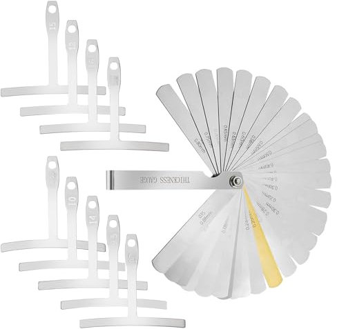 Swpeet Set di 2 strumenti per liutaio per chitarra, con calibro per raggio sottoricarda, spessimetro a 32 lame, strumento di misurazione del calibro per chitarra, in acciaio a doppia marcatura metrica