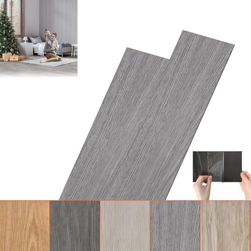 ACXIN PVC Bodenbelag, Vinylboden Selbstklebend Klick Vinylboden Laminat Klebevinyl, Holz-Effekt (Grau, 5 m² (54 Stück))