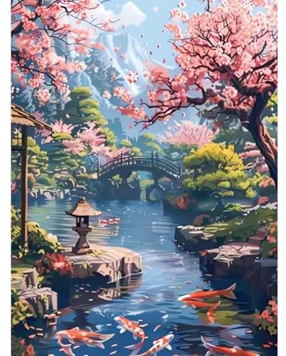 Huacan Kit Broderie Point de Croix Paysage Imprimé Tissu de Grille, Point de Croix Kit de Broderie 11CT DIY Œuvres D'art Faites à La Main pour Adultes Débutants 40 x 50 CM (paysage new)