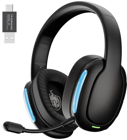Auriculares Gaming inalámbricos 2,4 GHz para PS4/PS5/PC/Switch, con micrófono Desmontable y cancelación de Ruido, Sonido estéreo 7.1 y Modo con Cable de 3,5 mm para Xbox Series (Black)
