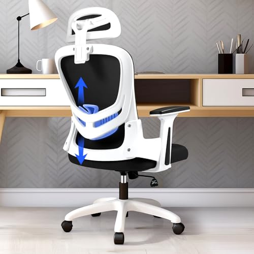 LEVIPE Silla de Oficina Ergonómica con Soporte Lumbar, Reposabrazos y Reposacabezas Ajustable, Silla de Oficina de Malla Transpirable para Casa/Oficina