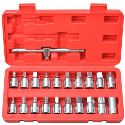 Zoomtools 21pc Professional Oil Drain Plug Key Socket Set, 3/8” 5/16”Drive Oil Sump Plug Removal Tool, Clip-on Design with Storage Case, CR-V