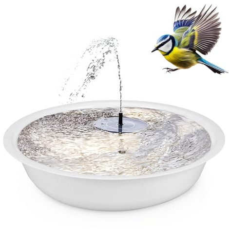 Solar Fountain Set for Outdoor Use, XXL, 64 cm, Zinc Bowl, White, Decorative Bowl and Floating Solar Fountain, Outdoor Water Feature - Garden Fountain as Balcony, Bird Bath, Garden Bird Bath