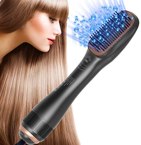 Hair Dryer Brush 3-in-1 | Ionic Styler & Volumiser with Ceramic Bristles, 1200W Fast-Dry, Straighteners, Frizz Control & 360° Swivel Cord (Black)