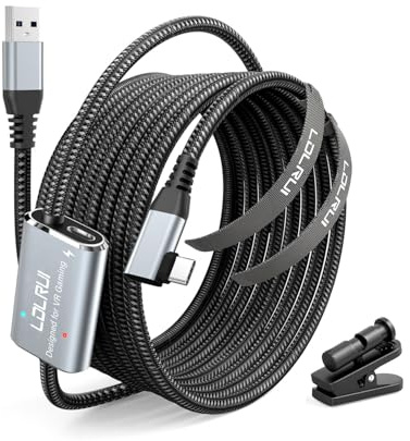 LDLrui VR Link Kabel 5m (16FT) mit Ladefunktion, Kompatibel mit Oculus Meta Quest 3/3S, Quest2/1/Pro und Pico 4,Exklusiver Kabelclip,High Speed 5Gbps USB 3.0 to USB-C,SteamVR/PC Headset Zubehör