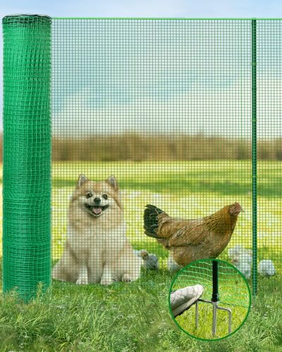 JivaJot Temporary Fence with Metal Posts for Garden Yard, 101cm x 15m | Animal Barrier with Metal Ground Spikes for Dogs and Chickens, Helps Protect Gardens, Backyards and Other Outdoor Areas