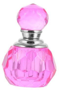 Mobestech Crystal Perfume Bottle Ornament Pink Refillable Container Decorative Miniature Artificial Crystal Diffuser for Desktop Storage
