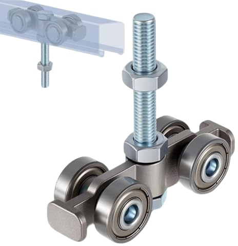 Rouleaux de porte coulissante – Matériel de chariot silencieux à 4 roues pour portails de grange | Roulement lisse avec protection de roulement | Pour maison, intérieur, extérieur, garage, ferme