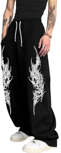 xueneige Y2K Pantaloni Larghi Palestra Uomo Gotico Pantaloni Tuta Uomo Baggy - Pantaloni Jogging a Gamba Larga Casual Sportivi Orlo Aperto con Tasche