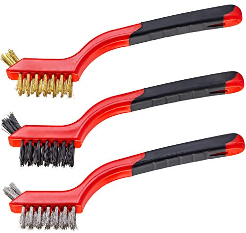 Small Wire Brush Set, Wire Brushes for Cleaning Rust Removal, 3 Brush Types Stainless Steel Brush for Cleaning, Brass Metal Brush, and Nylon Brushes.