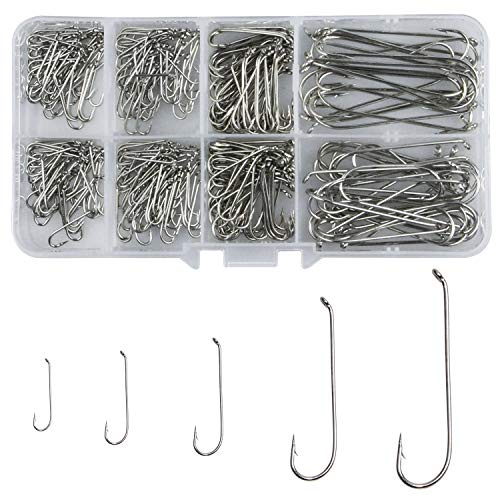 350pz High Carbon Steel ami da Pesca Bianco a Gambo 79580 Lungo Streamer Mosche per Pesca a Gancio per jig Set con Scatola