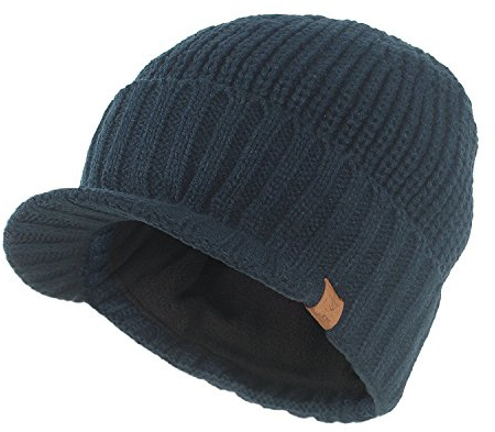 KUYOU Bonnet tricoté avec visière pour homme, Bleu marine, taille unique