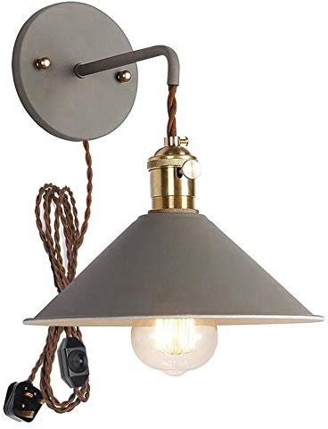 FSLiving Plug-in Dimmable Wall Light with Practical Plug, Cable and Dimmer Switch,Grey Macaron Candle Wall lamp for Bedside lamp Bathroom Vanity Lights E27 Socket-Bulbs not Included