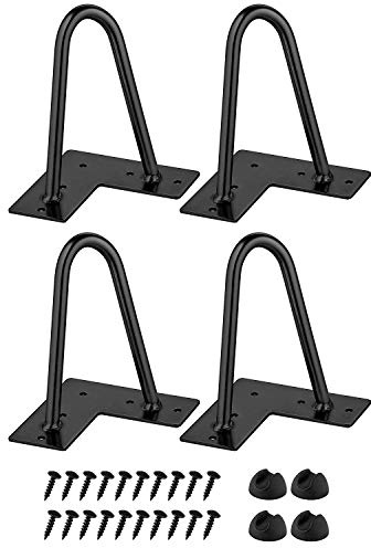 6 Inch Hairpin Legs Black, Heavy Duty Hairpin Metal Table Legs With Floor Protectors & Screws for DIY Furniture, Wardrobe,TV Cabinets, Nightstand, 1/2 Thick 2-Rod,Max Load 150KG