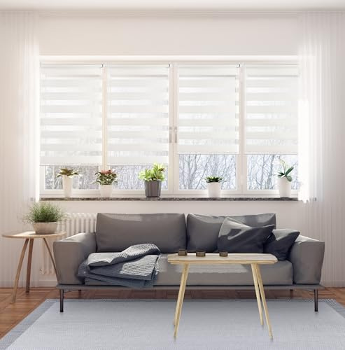 STORESDECO Doppelrollo Klemmfix ohne Bohren. Klemmrollo Einfache Montage, Zebra Rollo lichtdurchlässig und verdunkelnd, Duo Rollo ideal für Flügelfenster! | Weiß, 90 cm x 180 cm