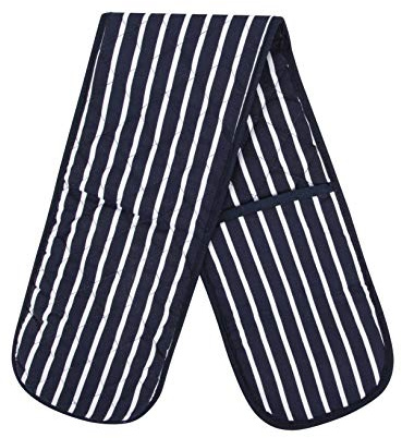 Molly Malou® Butcher Stripe Double Oven Gloves Quilted Heavy Duty Cooking Potholder Heat Resistant Mitt 18x90cm (Navy)