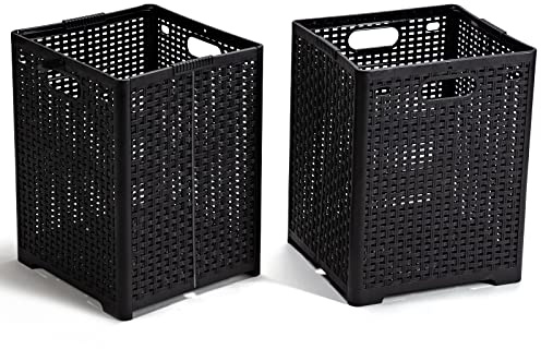 Eslite 42L Collapsible Plastic Laundry Baskets,Foldable Laundry Hamper,Pack of 2 (Black)