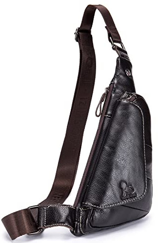 pundarika Herren Leder Brusttasche – Kleine und Stilvolle Umhängetasche als Sling Bag- - Dunkelbraun