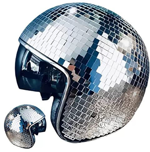 YIZUPTC Disco Ball Helmet Party Decoration Glitter Glass Cap with Retractable Visor Cowboy Hat Novelty Favor Supplies Home Art (Silver)