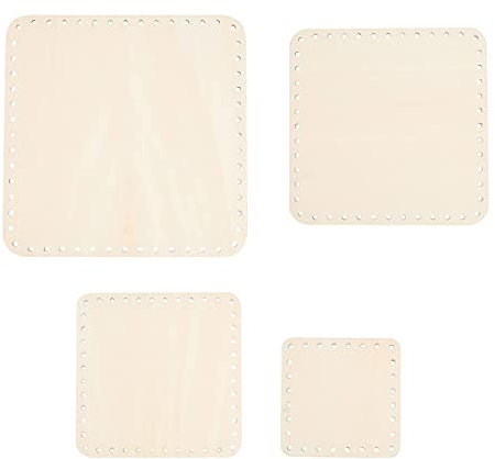 PandaHall 4 Stück Korbboden Für Rattan Quadratisches Holzkorb-Basisset Korb Cane Wicker Woven Board Mit 3mm Löchern Für Die Herstellung von DIY-Bodenkörben Stifthaltern, 10/15/17/20cm