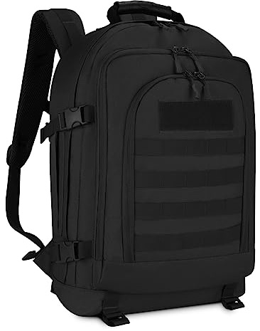 HUNTVP Military Backpack 50L, Tactical Army Back Packs Mens Molle Hiking Rucksack Travel Luggage Handbag Black Rucksacks for Men Women Traveling Camping Trekking Outdoors Bug Out Bag