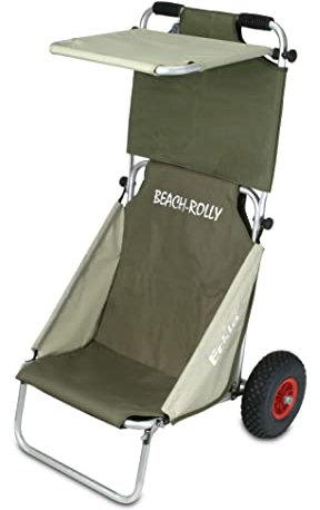 NATIV Beach-Rolly Eckla die Transporthilfe für Kanus, Kajaks, Boote, Angelzubehör und Freizeitzubehör mit Lufträder (mit Sonnendach, Olivgrün)