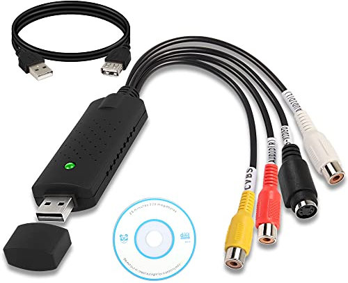 MEIRIYFA USB 2.0 Video Audio Capture Adapterkabel, VHS zu Digital Konverter, Video Grabber VHS VCR TV zu DVD Konverter Adapter für Windows PC