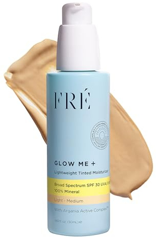 FRÉ Glow Me Tinted SPF 30 Facial Moisturizer (Light - Medium) – 3-in-1 tinted mineral SPF 30 moisturizer, Made with 100% non-nano zinc oxide
