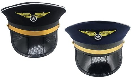 TOPPERFUN Pilotenmütze Kapitänsmütze Cosplay 2 Stück Herren Damen Einheitliche Mütze Kostümzubehör Halloween Party Verkleiden Flugbegleiterhut Polyester Einheitsgröße für Kostümparty Bühnenauftritt