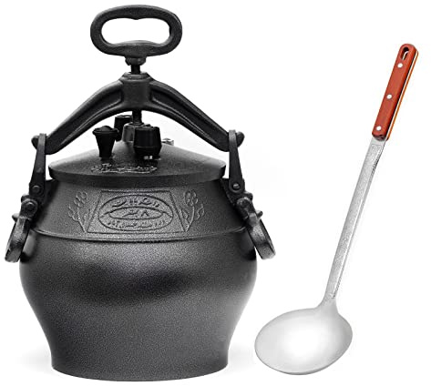 4BIG.fun Oriental Kazan 10 L (8.5 L) with ladle aluminum Kazan meat pan casserole Asia stewpan field kitchen goulash kettle deco meat pan
