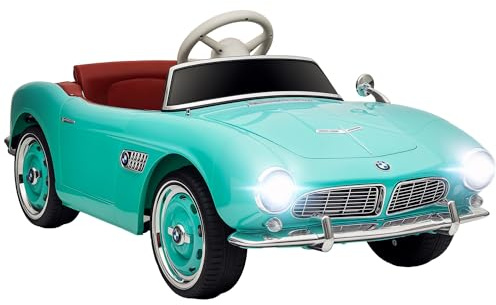 HOMCOM Voiture électrique pour Enfant, Licence BMW 507, Style rétro Vintage, 12V, Vitesse Max. 5 km/h, télécommande, Effets sonores et Lumineux, Vert
