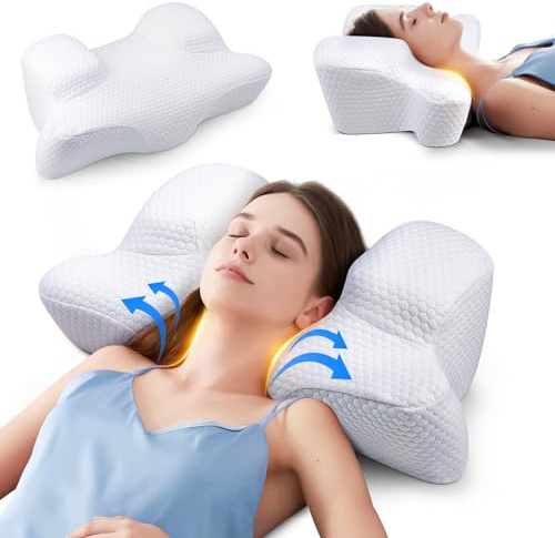 Benazcap Cervical Neck Beauty Pillow - Back Sleeper Pillow Reduces Pressure on Skin & Face, Sleep on Your Back Comfortably, Anti-Aging & Anti Wrinkle Memory Foam Pillow for Neck & Shoulder, White