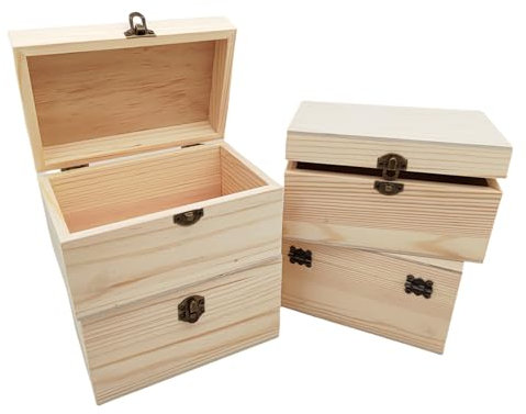 Anktily 4 Pack Unfinished Wooden Box,15 x 10 x 8 cm Rustic Small Wood Box with Locking Clasp DIY Craft Storage Organizer Box for Home Table Decoration