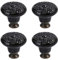 PLUSHCEWT 4 Pcs Boutons d'Armoire à Fleurs Vintage, Boutons de Meuble Décoratifs, Boutons de Tiroir en Céramique Boutons de Porte d'Armoire avec Vis de Montage Boutons de Meuble Noirs à Base Élevée