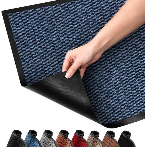 SG Traders Washable Door Mats - Non-Slip Rubber Backed Doormats Indoor & Outdoor - Highly Absorbent Door Mats, Floor Mat, Kitchen Mat, Perfect Dust Grabbing Doormats Dirt Trapper (60x120cm - Blue)