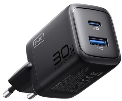 INIU 30W USB C-Laddare, 2-Portars [C + A] Multipel Strömadapter, PD 3.0 Snabbladdare, USB C-Strömadapter kompatibel med iPhone 16 15 Pro Max, iPad Air Mini, Samsung Galaxy S24 Ultra Note 10 etc.